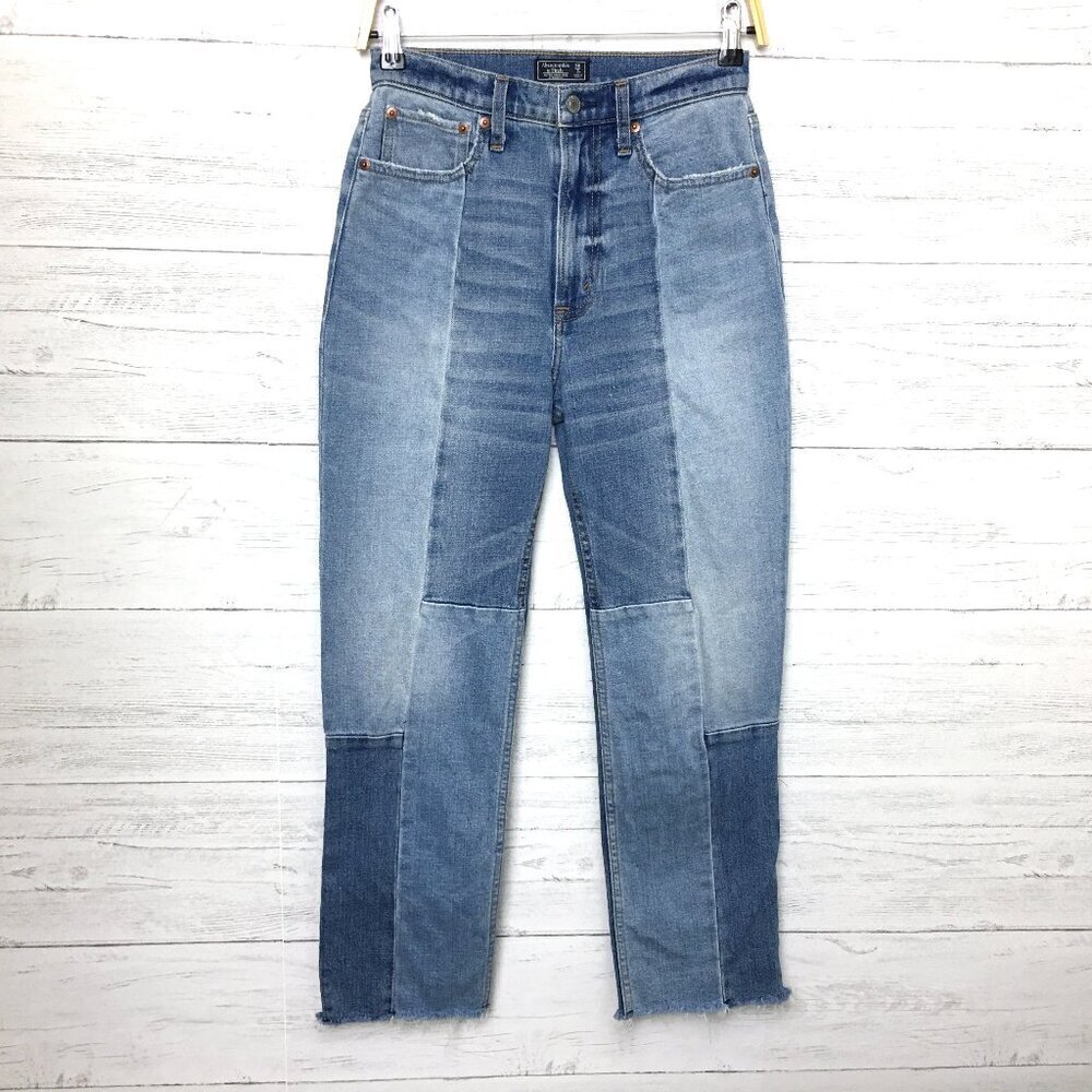 Abercrombie & Fitch Jeans Ultra High Rise Patchwork Straight Leg Frayed Hems 2